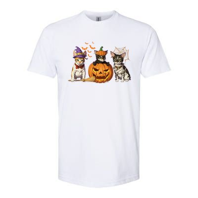 Cute Cat Halloween Witch Mummy Pumpkin Funny Cat Lover Gift Softstyle CVC T-Shirt