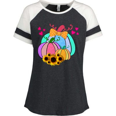 Colorful Cute Halloween Sunflower Pumpkin Enza Ladies Jersey Colorblock Tee