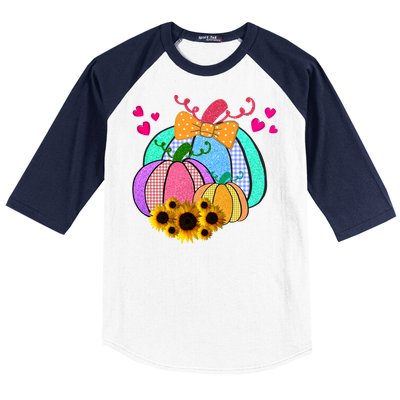 Colorful Cute Halloween Sunflower Pumpkin Baseball Sleeve Shirt