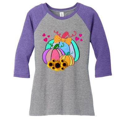 Colorful Cute Halloween Sunflower Pumpkin Women's Tri-Blend 3/4-Sleeve Raglan Shirt