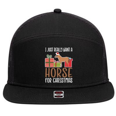 Cute Christmas Horse I Want A Horse Gift 7 Panel Mesh Trucker Snapback Hat