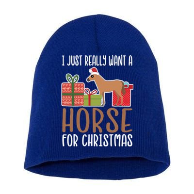 Cute Christmas Horse I Want A Horse Gift Short Acrylic Beanie