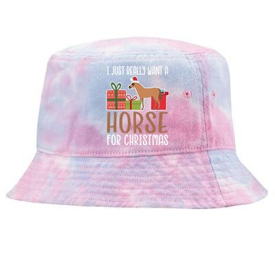 Cute Christmas Horse I Want A Horse Gift Tie-Dyed Bucket Hat