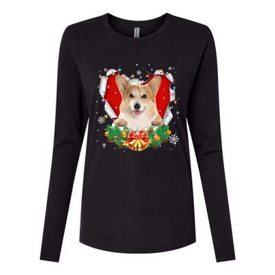 Corgi Christmas Heart Santa Dog Lovers Ugly Sweater Xmas Gift Womens Cotton Relaxed Long Sleeve T-Shirt