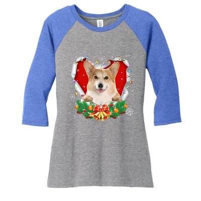 Corgi Christmas Heart Santa Dog Lovers Ugly Sweater Xmas Gift Women's Tri-Blend 3/4-Sleeve Raglan Shirt