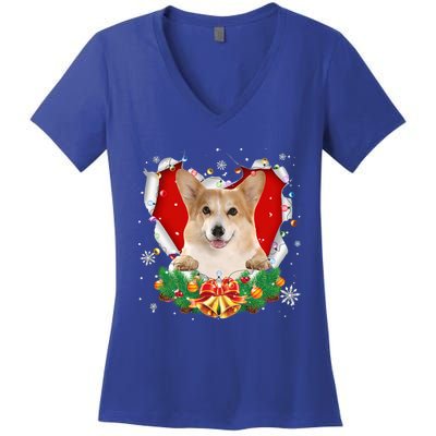 Corgi Christmas Heart Santa Dog Lovers Ugly Sweater Xmas Gift Women's V-Neck T-Shirt