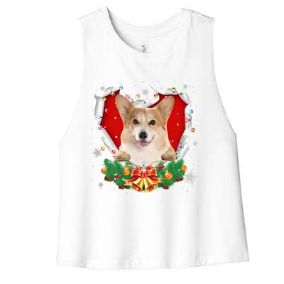 Corgi Christmas Heart Santa Dog Lovers Ugly Sweater Xmas Gift Women's Racerback Cropped Tank