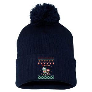 Cute Christmas Holiday Cheers Pom Pom 12in Knit Beanie