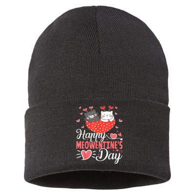 Cute Cat Happy Meowentines Valentines Day Sustainable Knit Beanie