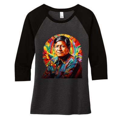 Cesar Chavez Hispanic Heritage Month Women's Tri-Blend 3/4-Sleeve Raglan Shirt