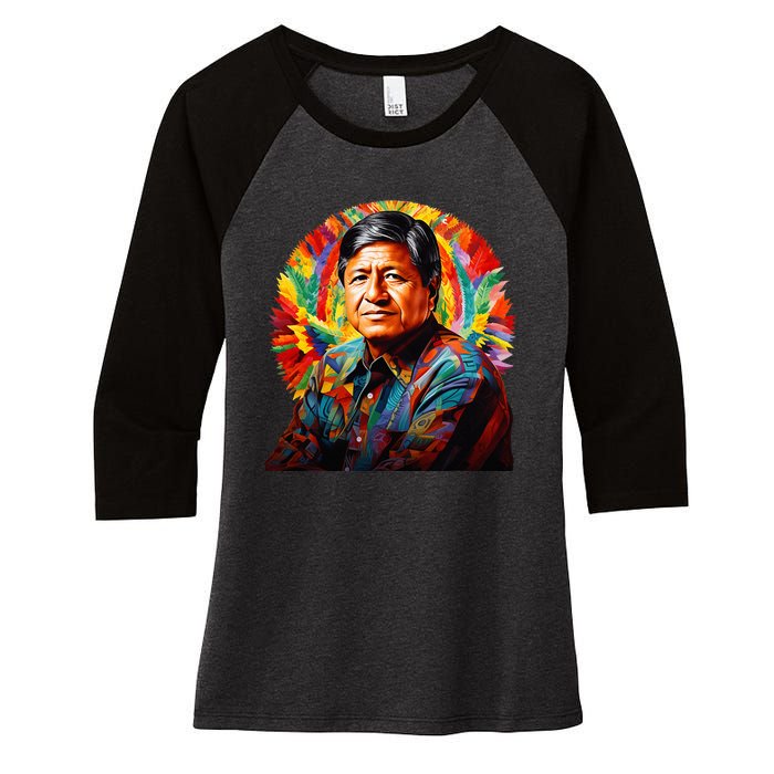 Cesar Chavez Hispanic Heritage Month Women's Tri-Blend 3/4-Sleeve Raglan Shirt