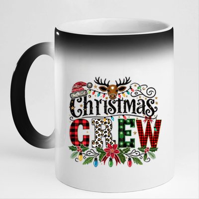 Christmas Crew Holiday Design With Plaid And Leopard Print Gift 11oz Black Color Changing Mug