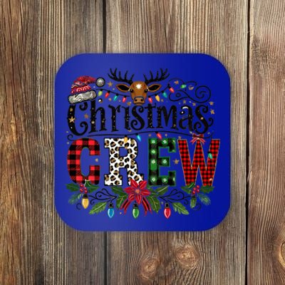 Christmas Crew Holiday Design With Plaid And Leopard Print Gift Coaster