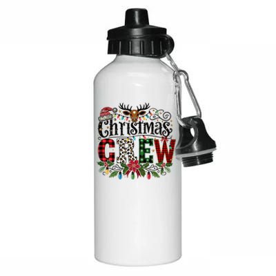 Christmas Crew Holiday Design With Plaid And Leopard Print Gift Aluminum Water Bottle 