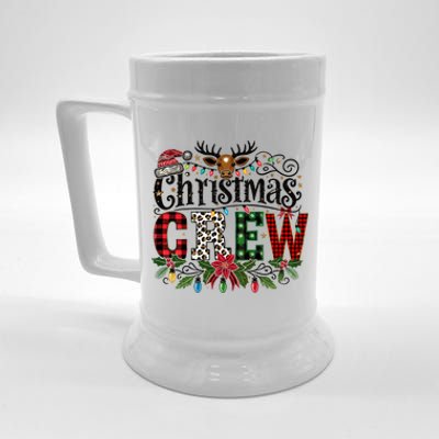 Christmas Crew Holiday Design With Plaid And Leopard Print Gift Beer Stein