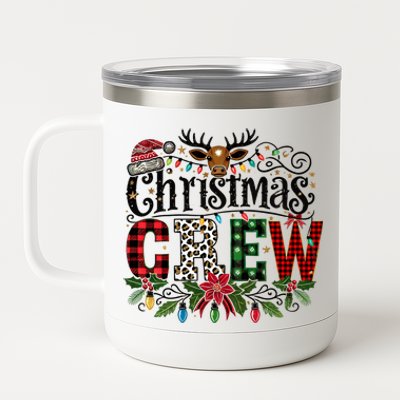 Christmas Crew Holiday Design With Plaid And Leopard Print Gift 12 oz Stainless Steel Tumbler Cup