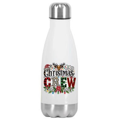 Christmas Crew Holiday Design With Plaid And Leopard Print Gift Stainless Steel Insulated Water Bottle