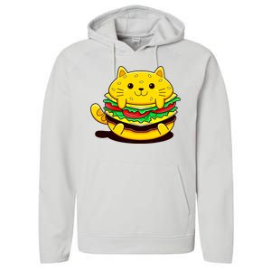 Cute Cat Hamburger Performance Fleece Hoodie