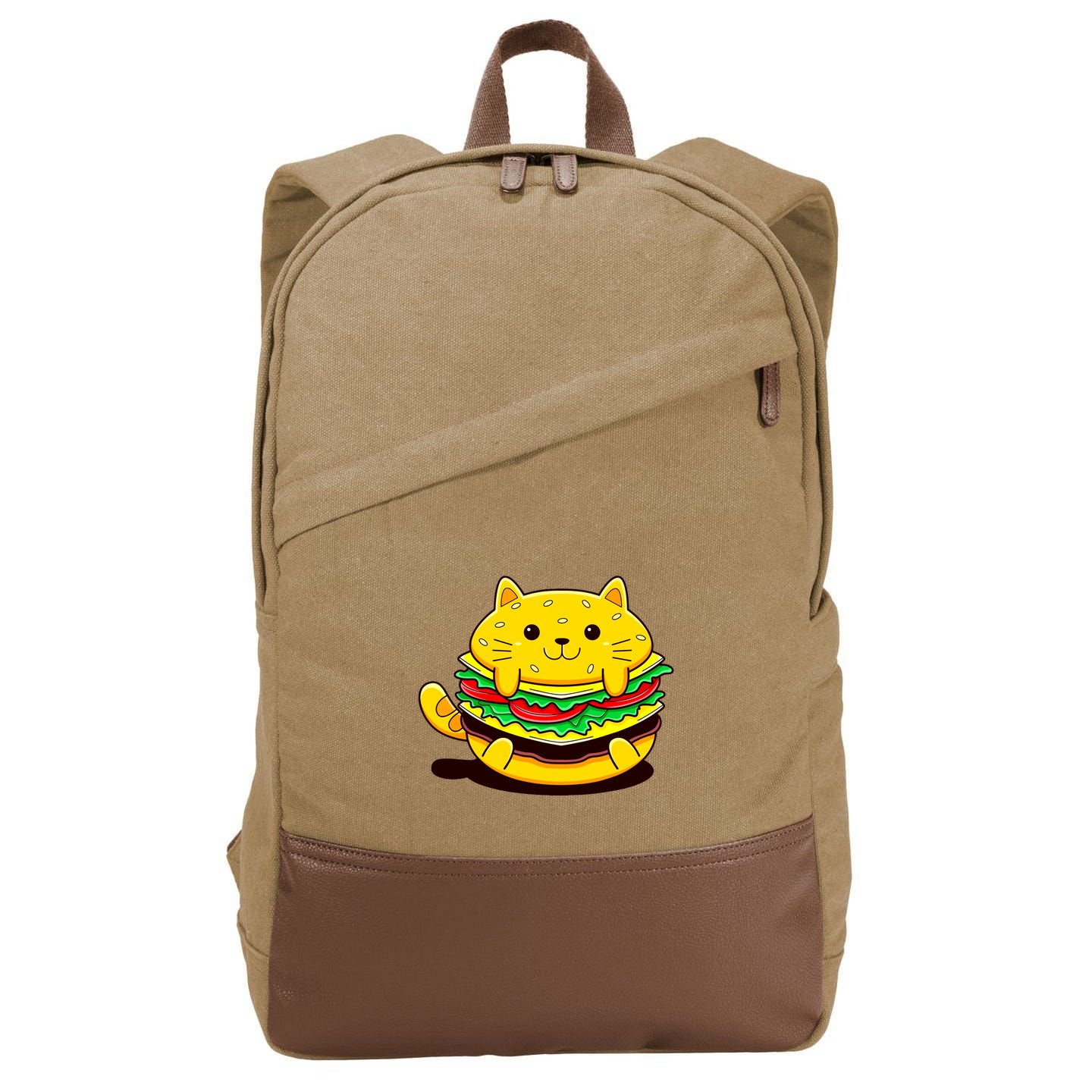 Cute Cat Hamburger Cotton Canvas Backpack
