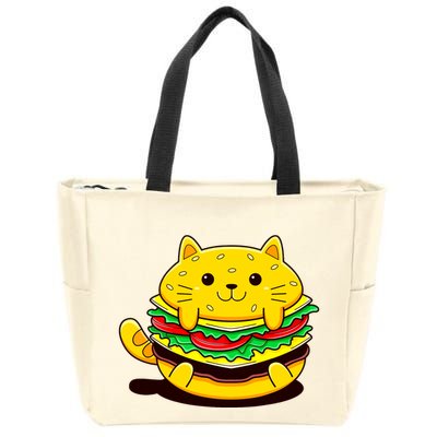 Cute Cat Hamburger Zip Tote Bag