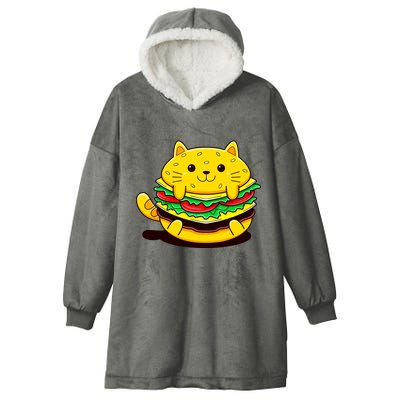 Cute Cat Hamburger Hooded Wearable Blanket