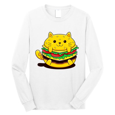 Cute Cat Hamburger Long Sleeve Shirt