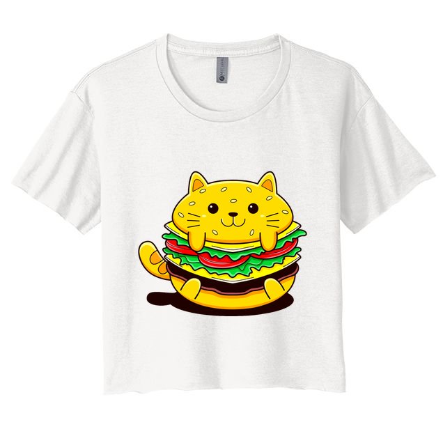 Cute Cat Hamburger Crop Top