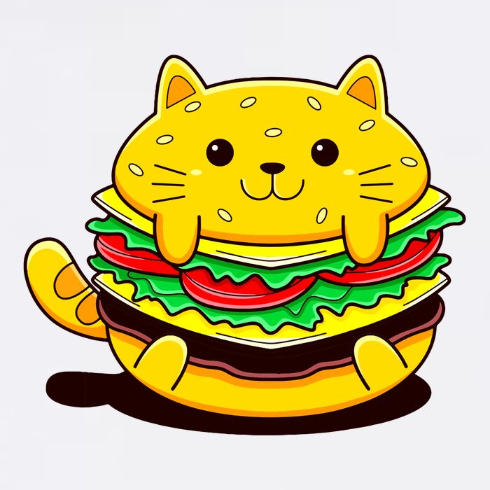 Cute Cat Hamburger Cropped Pullover Crew