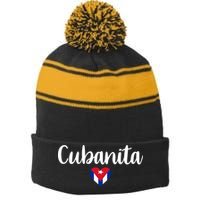 Cubanita Cuban Heart Cuba Flag Stripe Pom Pom Beanie