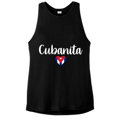 Cubanita Cuban Heart Cuba Flag Ladies PosiCharge Tri-Blend Wicking Tank