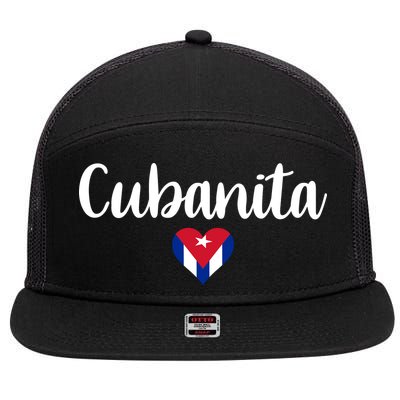 Cubanita Cuban Heart Cuba Flag 7 Panel Mesh Trucker Snapback Hat