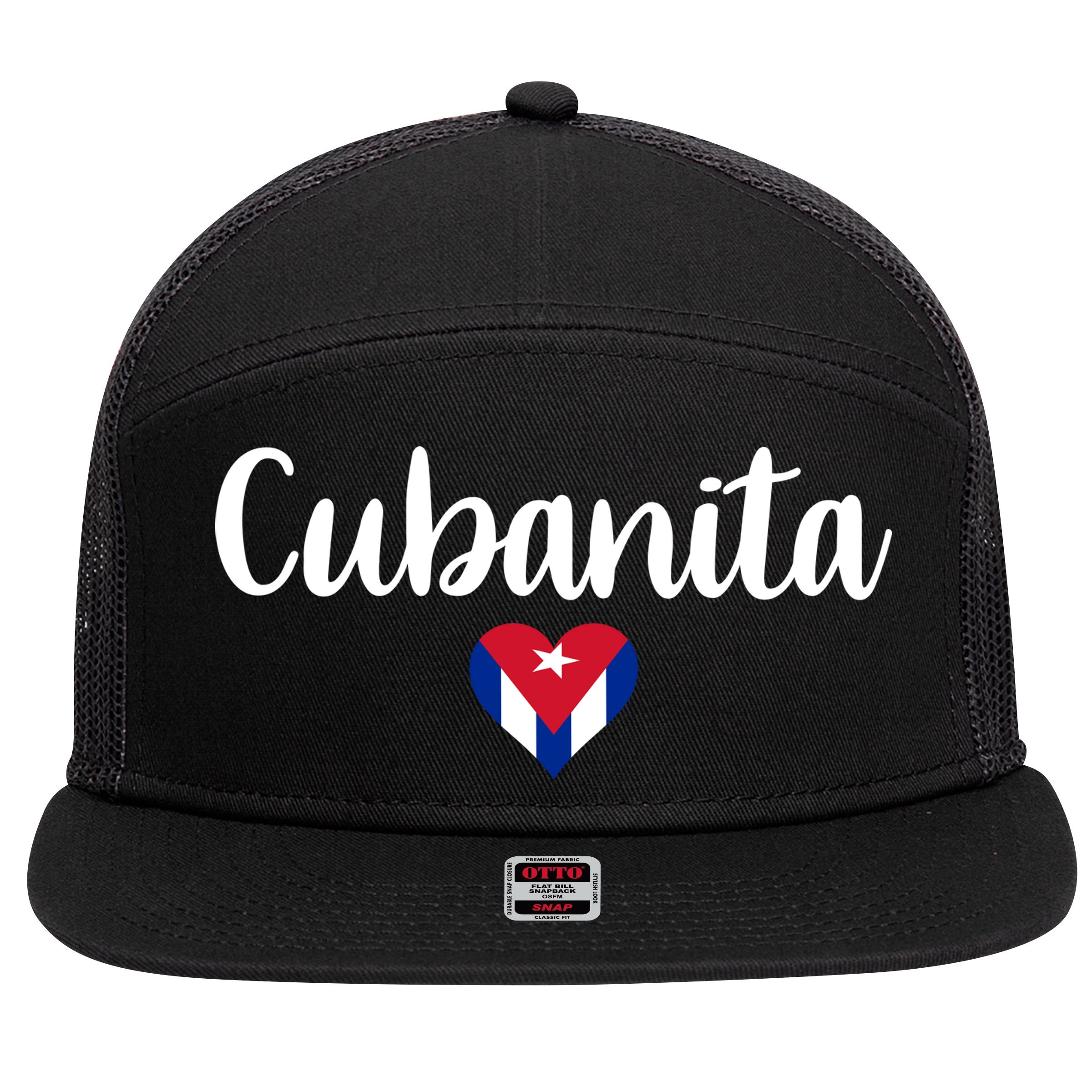 Cubanita Cuban Heart Cuba Flag 7 Panel Mesh Trucker Snapback Hat