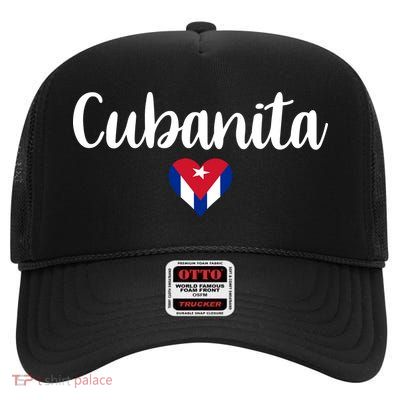 Cubanita Cuban Heart Cuba Flag High Crown Mesh Back Trucker Hat