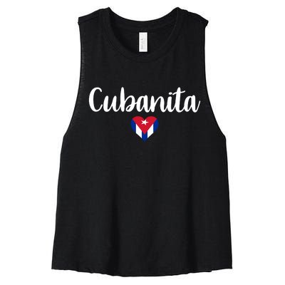 Cubanita Cuban Heart Cuba Flag Women's Racerback Cropped Tank