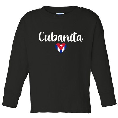 Cubanita Cuban Heart Cuba Flag Toddler Long Sleeve Shirt