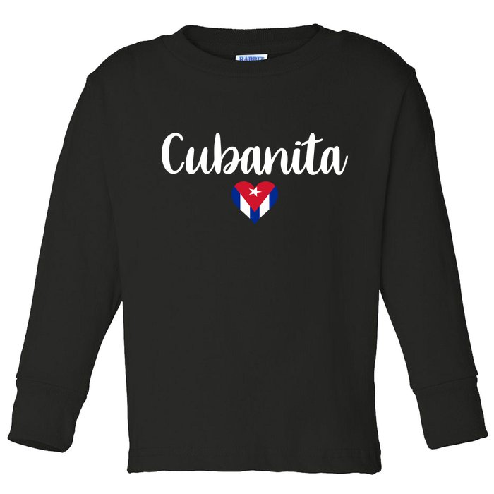 Cubanita Cuban Heart Cuba Flag Toddler Long Sleeve Shirt