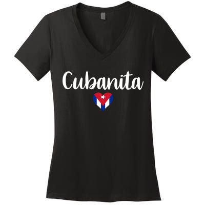 Cubanita Cuban Heart Cuba Flag Women's V-Neck T-Shirt