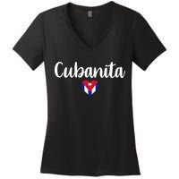 Cubanita Cuban Heart Cuba Flag Women's V-Neck T-Shirt