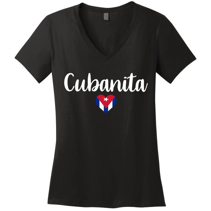 Cubanita Cuban Heart Cuba Flag Women's V-Neck T-Shirt