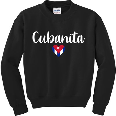 Cubanita Cuban Heart Cuba Flag Kids Sweatshirt