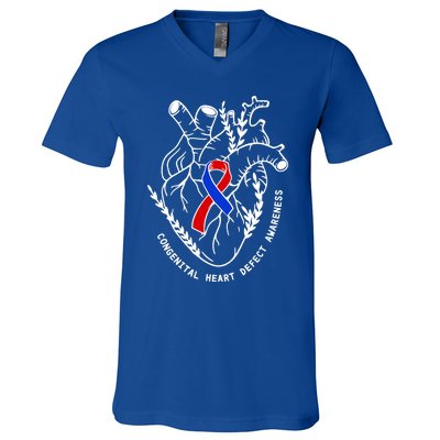 Chd Congenital Heart Defect Disease Awareness Ribbon Warrior V-Neck T-Shirt