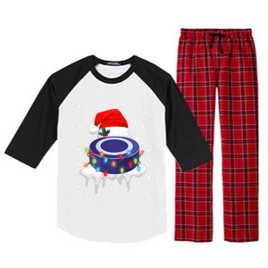 Cute Christmas Hockey Santa Hat Xmas Light Cool Gift Raglan Sleeve Pajama Set