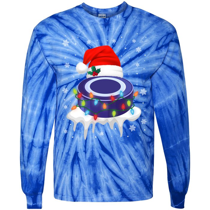 Cute Christmas Hockey Santa Hat Xmas Light Cool Gift Tie-Dye Long Sleeve Shirt