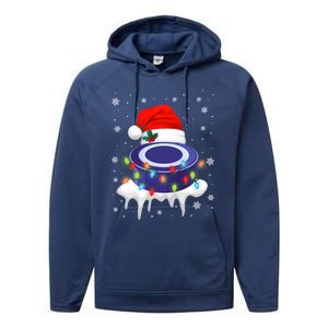 Cute Christmas Hockey Santa Hat Xmas Light Cool Gift Performance Fleece Hoodie