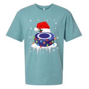 Cute Christmas Hockey Santa Hat Xmas Light Cool Gift Sueded Cloud Jersey T-Shirt