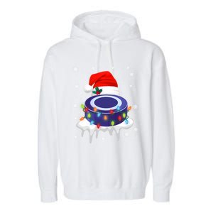 Cute Christmas Hockey Santa Hat Xmas Light Cool Gift Garment-Dyed Fleece Hoodie