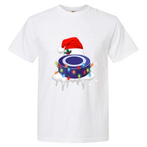 Cute Christmas Hockey Santa Hat Xmas Light Cool Gift Garment-Dyed Heavyweight T-Shirt