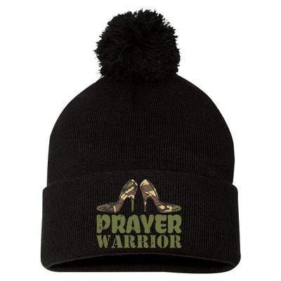 Christian Camo Heels Prayer Warrior Faith God Jesus Pom Pom 12in Knit Beanie