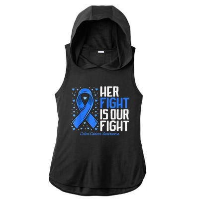 Colon Cancer Her Fight is our Fight Colon Cancer Awareness Ladies PosiCharge Tri-Blend Wicking Draft Hoodie Tank