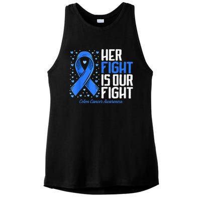 Colon Cancer Her Fight is our Fight Colon Cancer Awareness Ladies PosiCharge Tri-Blend Wicking Tank